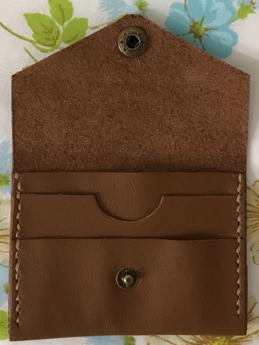 Women's Tan Leather Envelope Wallet with Snap Closure